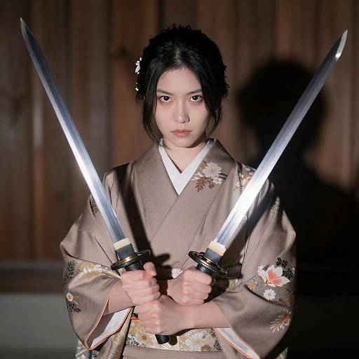 Intense East Asian Woman in Kimono