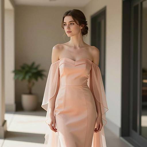 Elegant Young Woman in Peach Dress