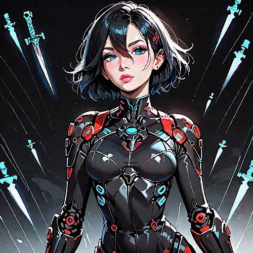 Cyborg in Black Bodysuit with Knife