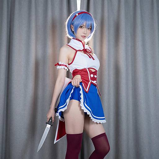 Woman with Blue Hair and Knife