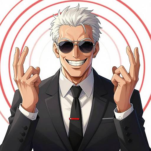 Intense Smiling Man in Black Suit