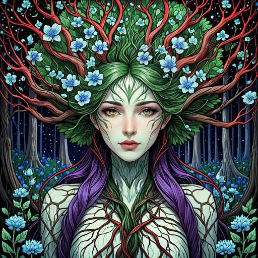 Anthropomorphic Tree Woman with Floral Veins