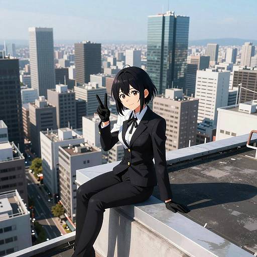 Anime Girl Posing on Rooftop