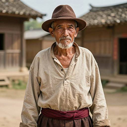 Elderly Man in Traditional Village Attire