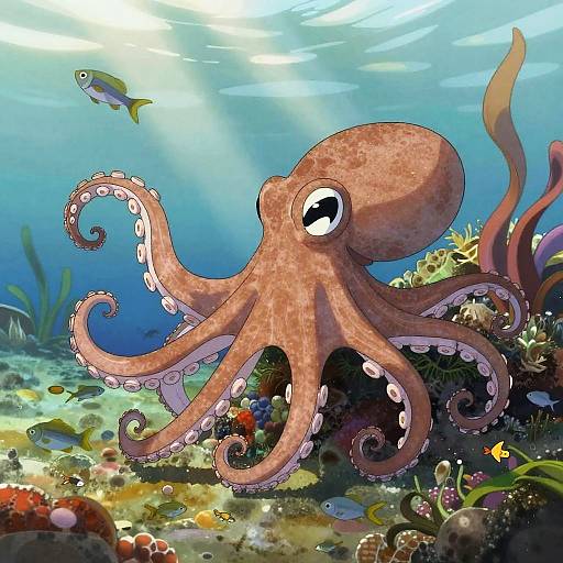 Anime Octopus in Tropical Lagoon