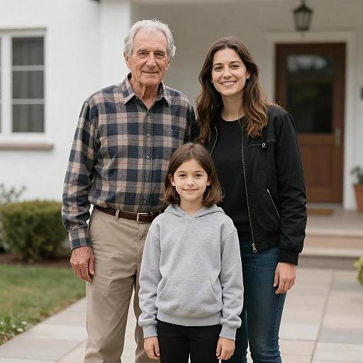 Elderly Man, Woman and Girl Outdoors