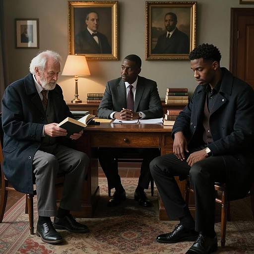 Three Men in a Dimly Lit Room
