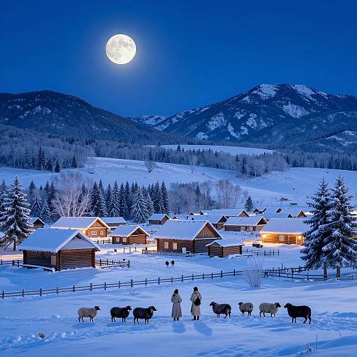 Mystical Winter Solstice Village Scene