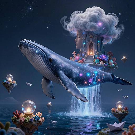 Surreal Double Exposure Humpback Whale Dreamscape