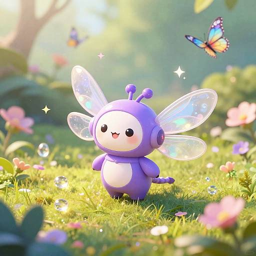 Tiny Purple Dragonfly in Enchanted Garden