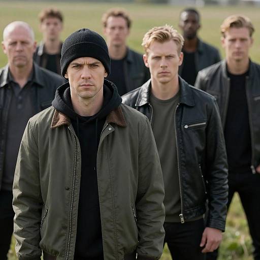 Vibrant Grassy Field Portrait of Men