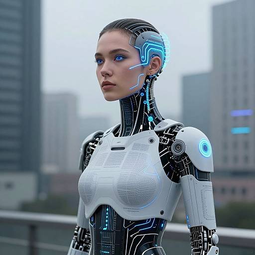 Cybernetic Woman in Futuristic Urbanscape