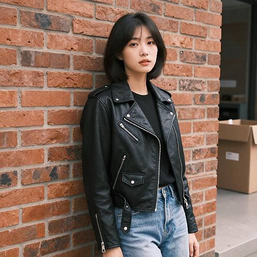 Young Woman in Leather Jacket