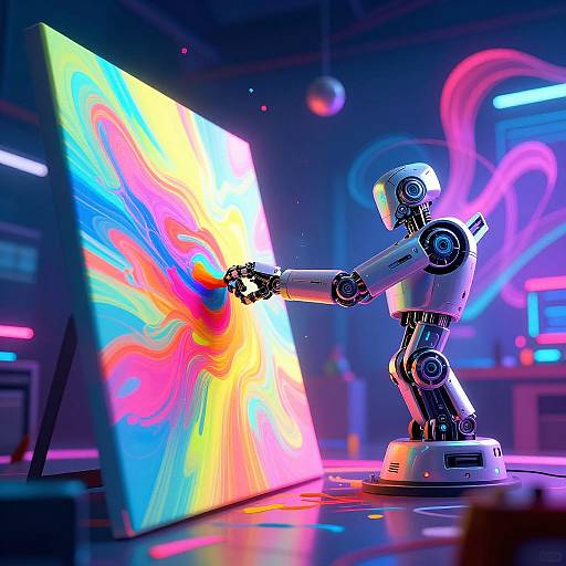 Futuristic AI Art Creation Scene