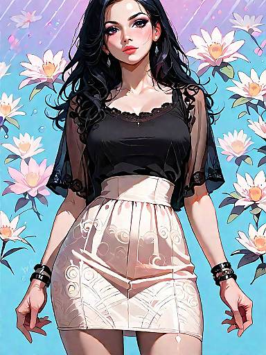 Boho Chic Woman with Lace Skirt and Black Top