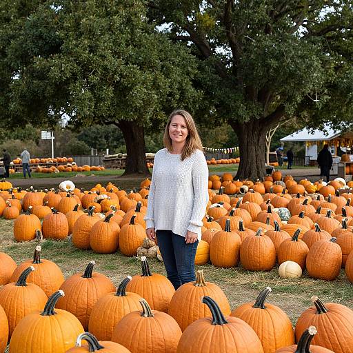 Woman in Vibrant Pumpkin Patch
