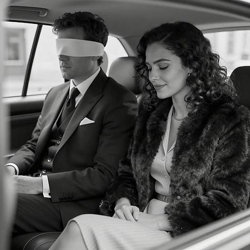 Vintage Black-and-White Car Portrait