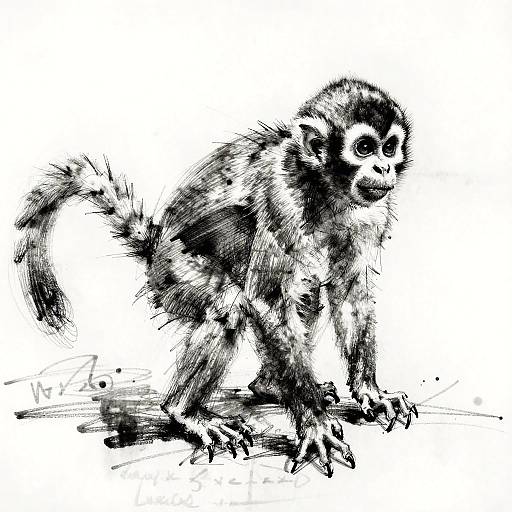 Chaotic Silverpoint Squirrel-Monkey Sketch
