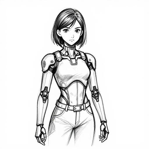 Girl with Exoskeleton Arm Sketch
