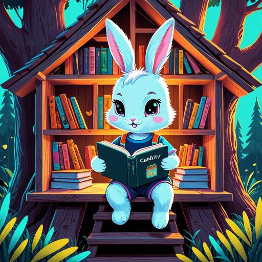 Chibi Bunny in Cozy Treehouse Library