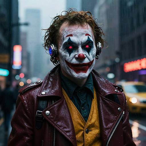 Cyberpunk Clown Entertainer in Neon City