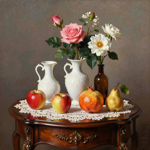 Victorian Still Life with Roses and Fruits