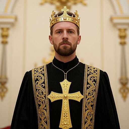 Regal Man in Ornate Crown and Robe