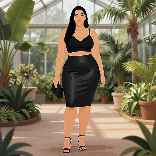 Chic Woman in Black Two-Piece Outfit