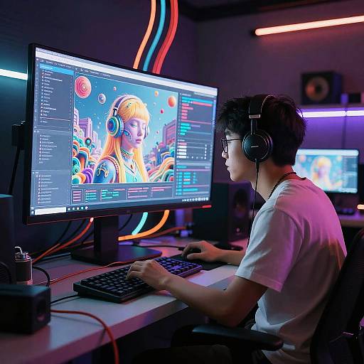 Cyberpunk Artist's High-Tech Studio