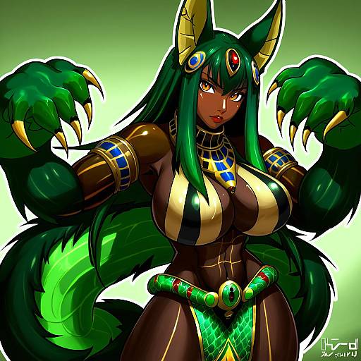 Illustration of Anubis (monster girl encyclopedia), monster girl encyclopedia in the style of Sho-n-d