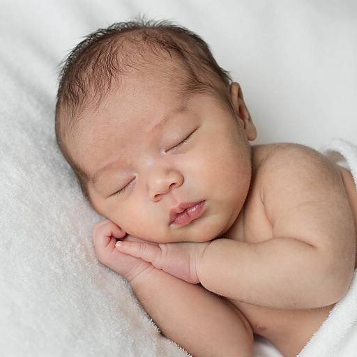 Peaceful Newborn Baby on White Blanket