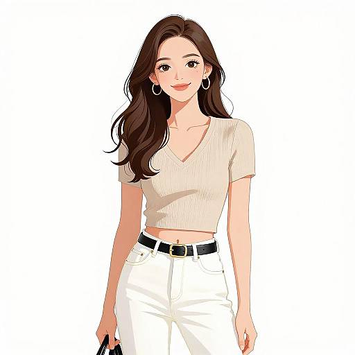 Smiling Woman in Casual Chic Outfit