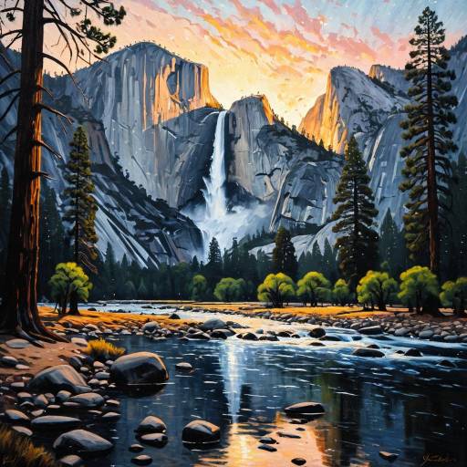 Yosemite National Park Waterfall Oil Painting