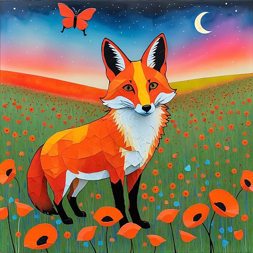 Expressive Fox and Butterfly in Twilight Expressive Fox and Butterfly in Twilight