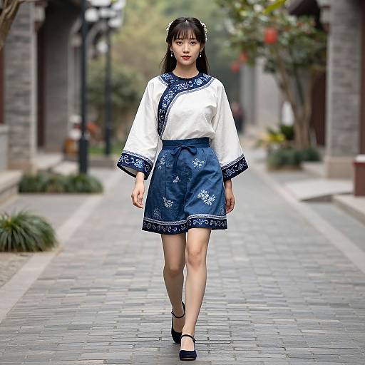 Traditional Chinese Outfit on Walkway