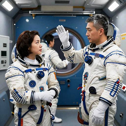 Astronaut Trio Inside Spacecraft