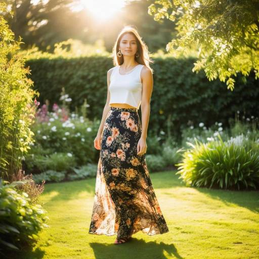Elegant Woman in Serene Sunlit Garden