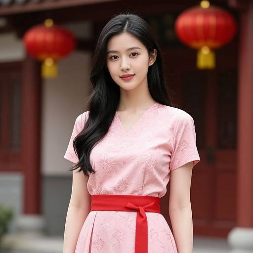 Asian Girl in Floral Dress