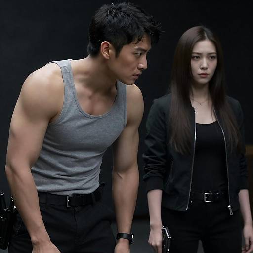 Dramatic Portrait of Two Figures in Darkness