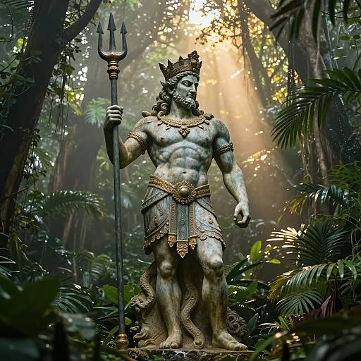 Majestic Poseidon Statue in Jungle