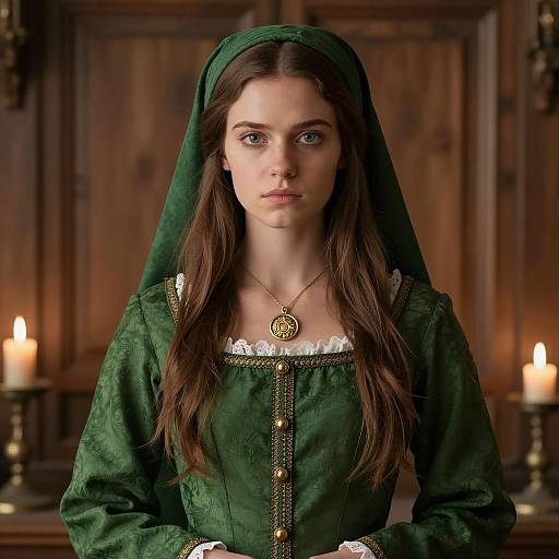 Young Woman in Green Renaissance Dress