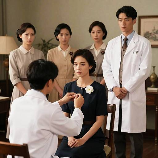 Vintage Scene with Six Diverse People