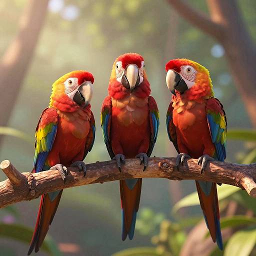 Vibrant 2D Macaws on Branch