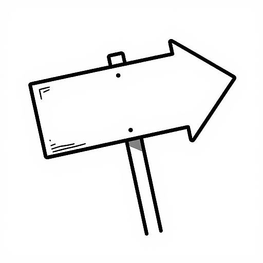 Black and white sketch of a wooden arrow sign with bold, jagged lines, pointing to the right on a simple background.