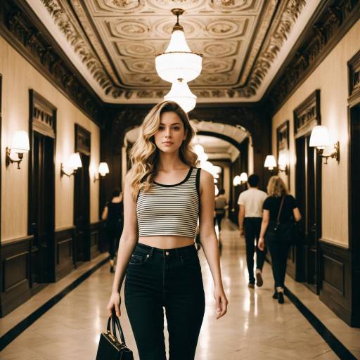 Young Woman in Ornate Corridor