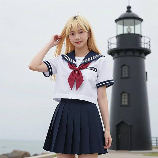 Blonde Schoolgirl by the Lighthouse