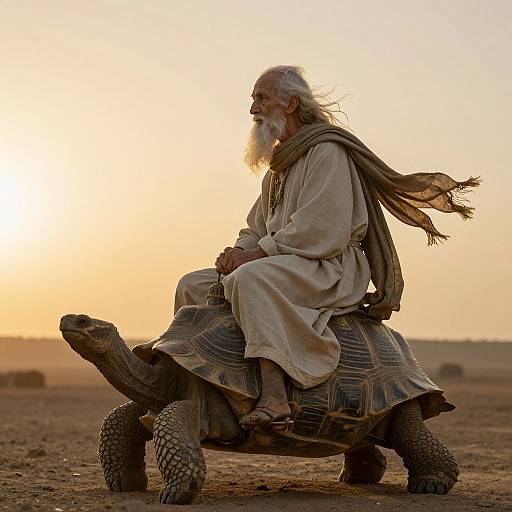 Elderly Sage Riding Mechanical Tortoise
