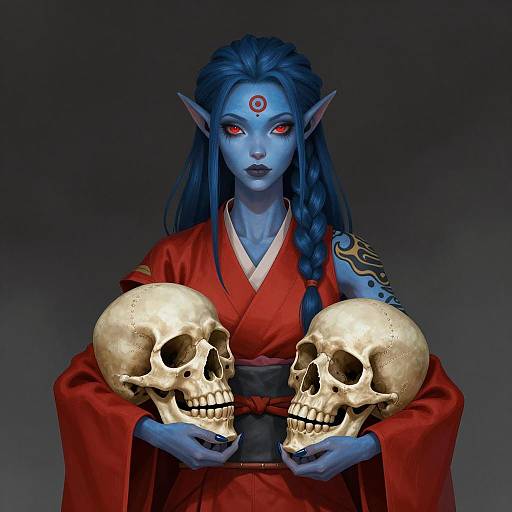 Realistic Blue-Skinned Elven Woman Illustration