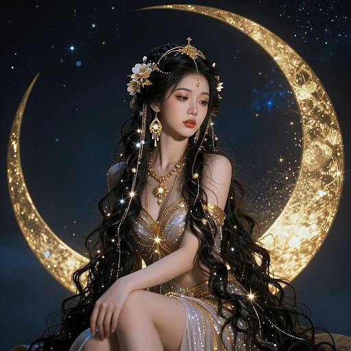 Ethereal Moon Goddess on Crescent