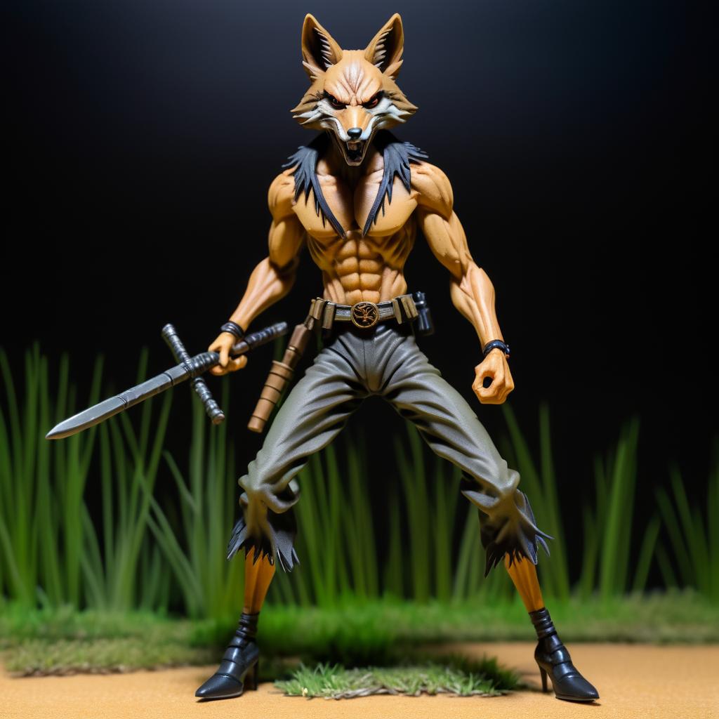 Coyote-Man Action Figure in Crane Shot